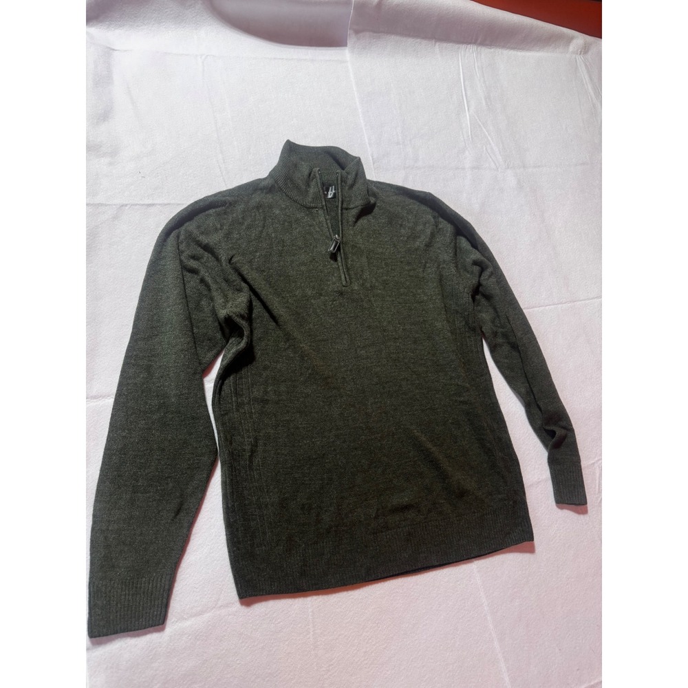 Oscar de la Renta Mens Quarter Zip Sweater Olive Green Mock Neck Knit Large